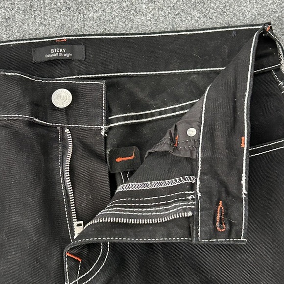 True Religion Ricky Relaxed Straight Jeans Mens 34x34 Black Contrast Stitch - Picture 8 of 15